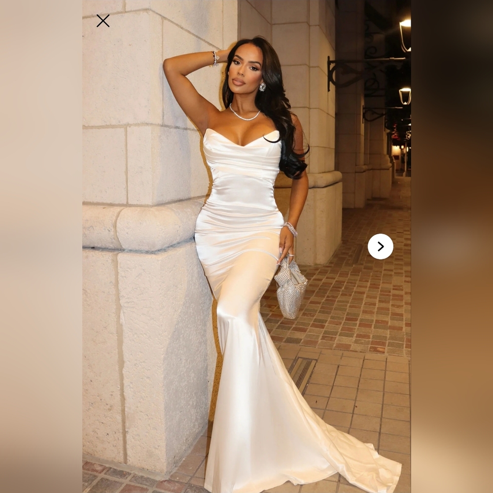 Fashion Nova Naomi Cream Satin Maxi Dress
